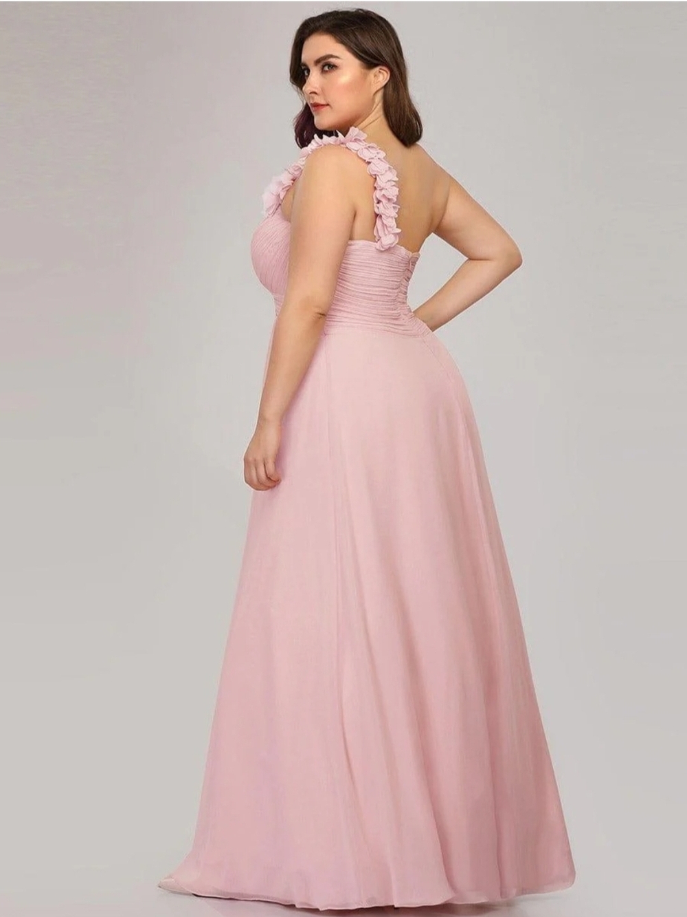 Ever Pretty One-Shoulder Blush Pink Floral Strap A-Line Gown - Picture 2 of 6